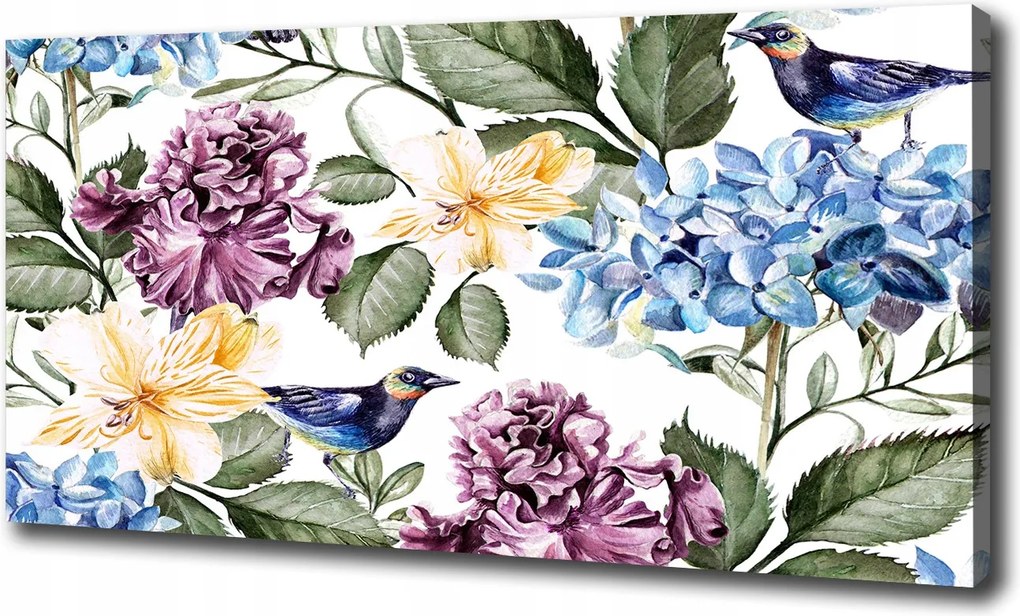 Vászonkép Virágok és madarak 100x70 cm