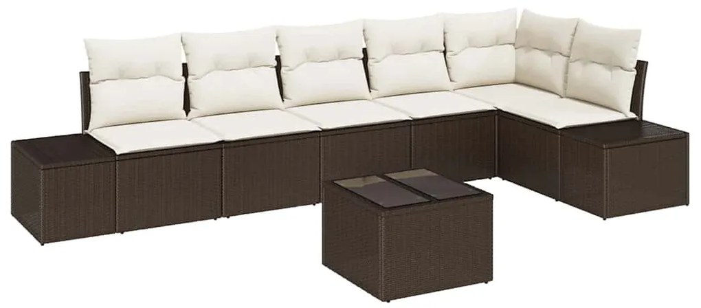 Kerti Kanapé Szett 7 pcs Barna és krémszínű Poli rattan
