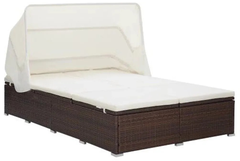 vidaXL kétszemélyes barna polyrattan napozóágy párnával