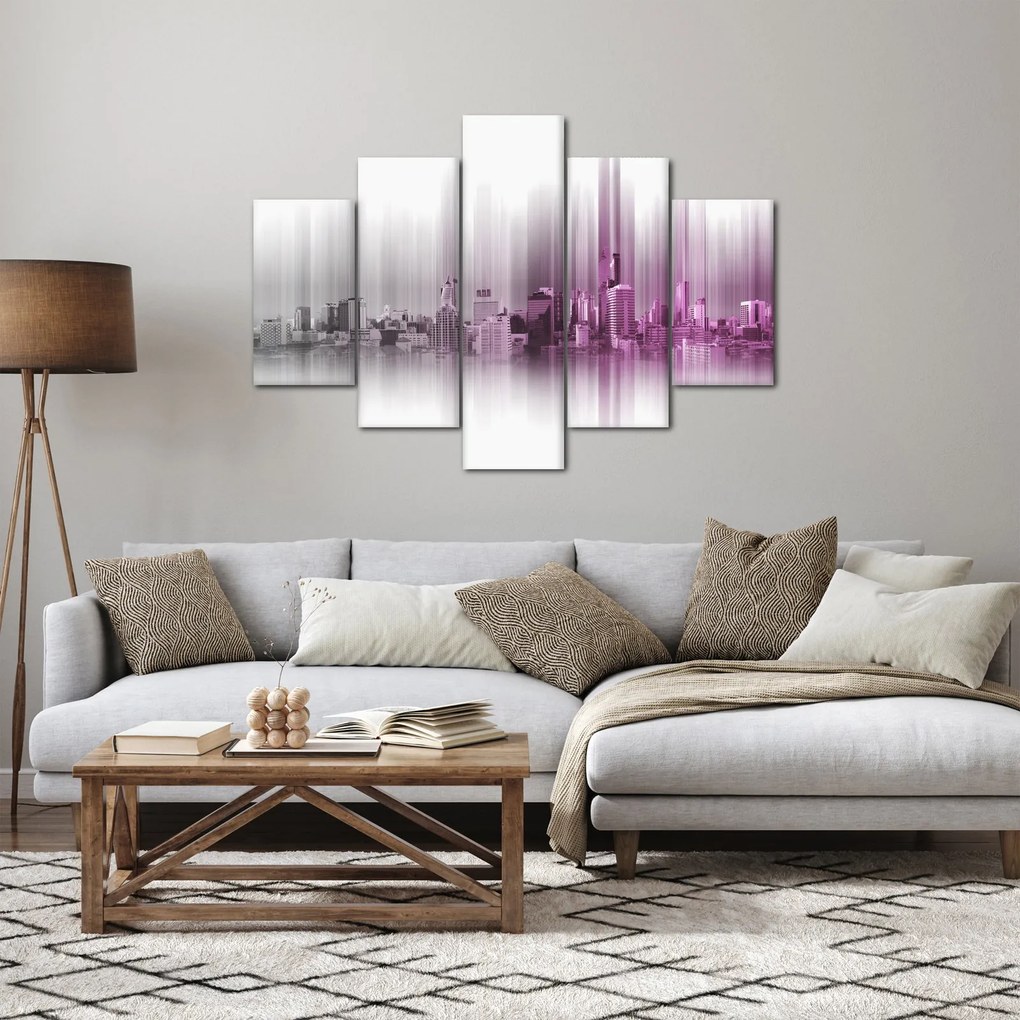 Kép - Panoráma a városra, rózsaszín-szürke (150x105 cm)
