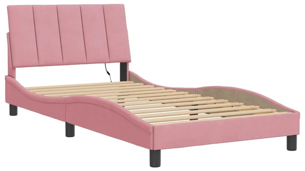 rózsaszín bársony ágykeret LED-ekkel matrac nélkül Hanko 100 x 200 cm