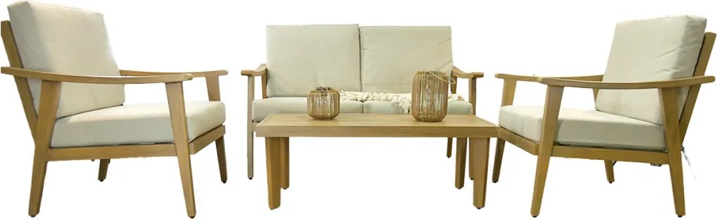 "TIRANA" ALUMÍNIUM KERTI BÚTORSZETT (KANAPÉ + 2 FOTEL + ASZTAL) – BÉZS, BÉZS PÁRNÁKKAL 9538