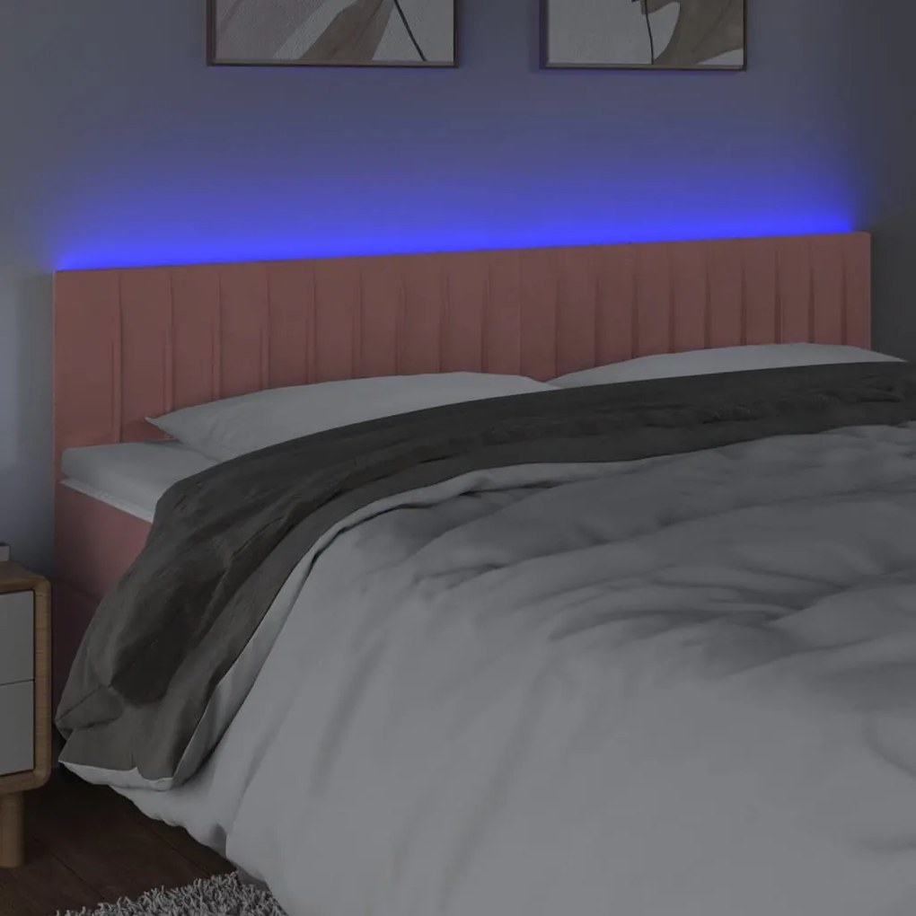 rózsaszín bársony LED-es fejtámla 180x5x78/88 cm