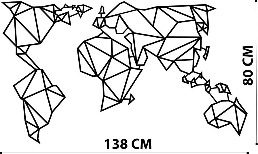 World fém fali dekoráció, 140×80 cm