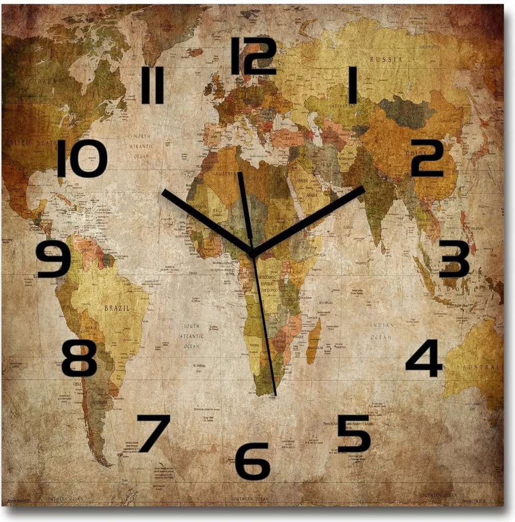 Üveg nagy lógó óra Politikai térkép 60x60cm