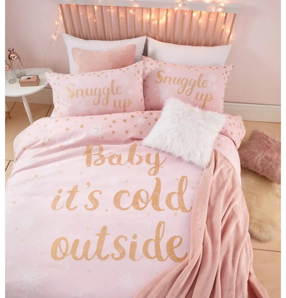 Rózsaszín ágyneműhuzat "Baby It's Cold Outside" felirattal, 200 x 200 cm - Catherine Lansfield