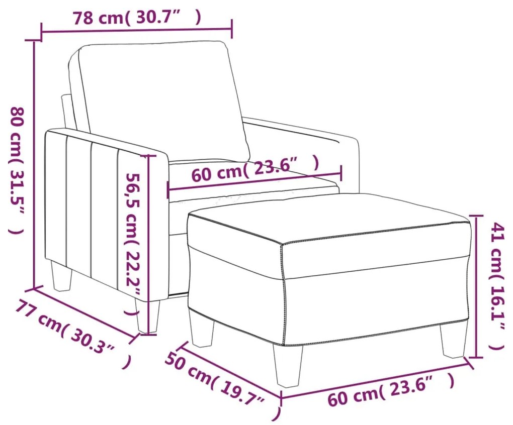 fekete műbőr kanapéfotel lábtartóval 60 cm