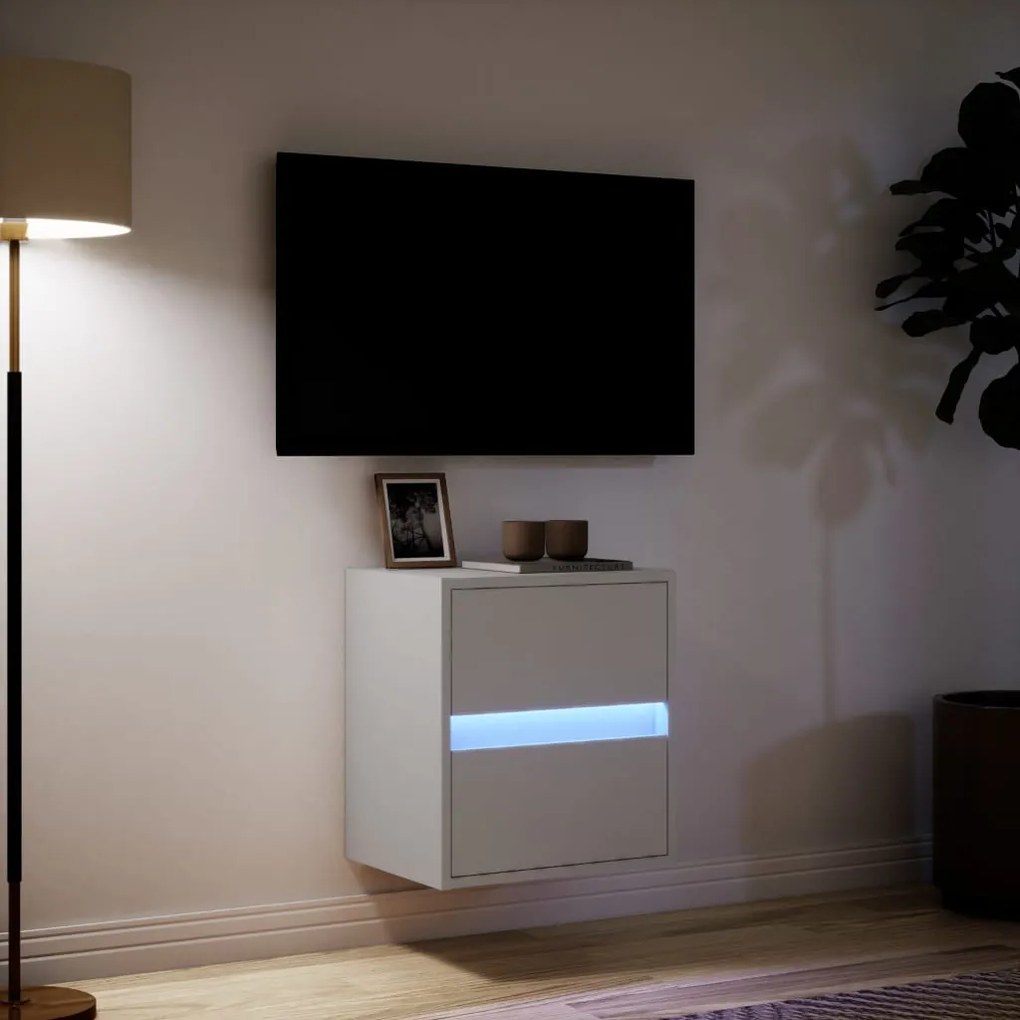fehér falra szerelhető TV-szekrény LED-lámpákkal 41x31x45 cm