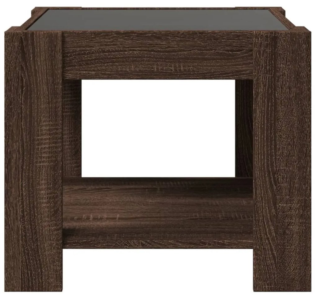 barna tölgy szerelt fa dohányzóasztal LED-del 53 x 53 x 45 cm