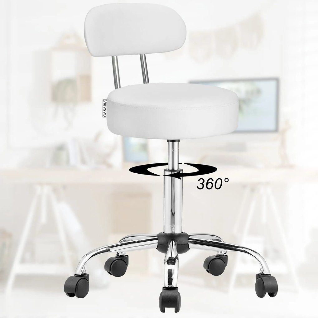 ROLAND háttámlás görgős puff, Ø35cm, fehér Casaria