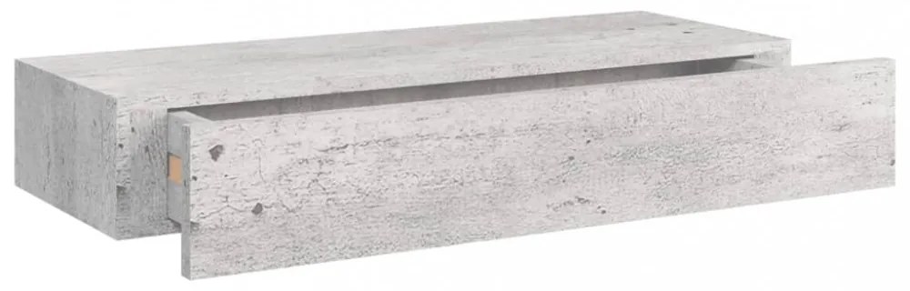 2 db betonszürke MDF falra szerelhető fiókos polc 60x23,5x10 cm