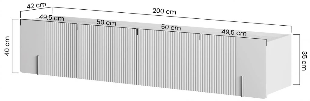 Malmi fali TV szekrény 200 cm - kasmír / crema bianca / arany