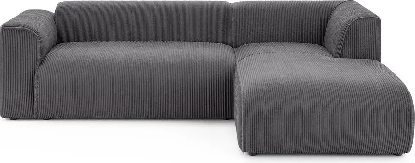 Sötétszürke kordbársony sarokkanapé (jobb oldali-heverő résszel) Merid – Ropez