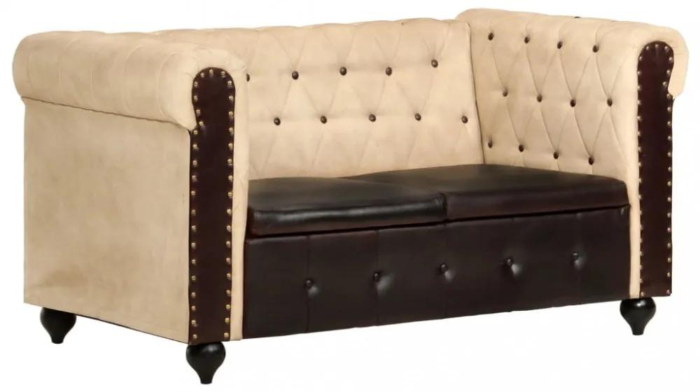 2-személyes barna valódi bőr chesterfield-kanapé