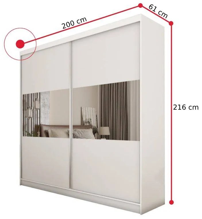 SARANO tolóajtós ruhaszekrény, 200x216x61, fehér