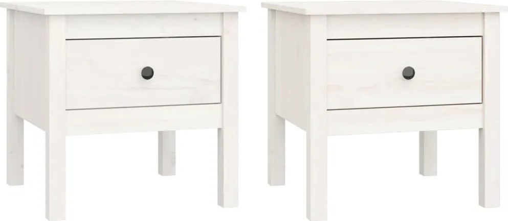 vidaXL 2 db fehér tömör fenyőfa kisasztal 50 x 50 x 49 cm