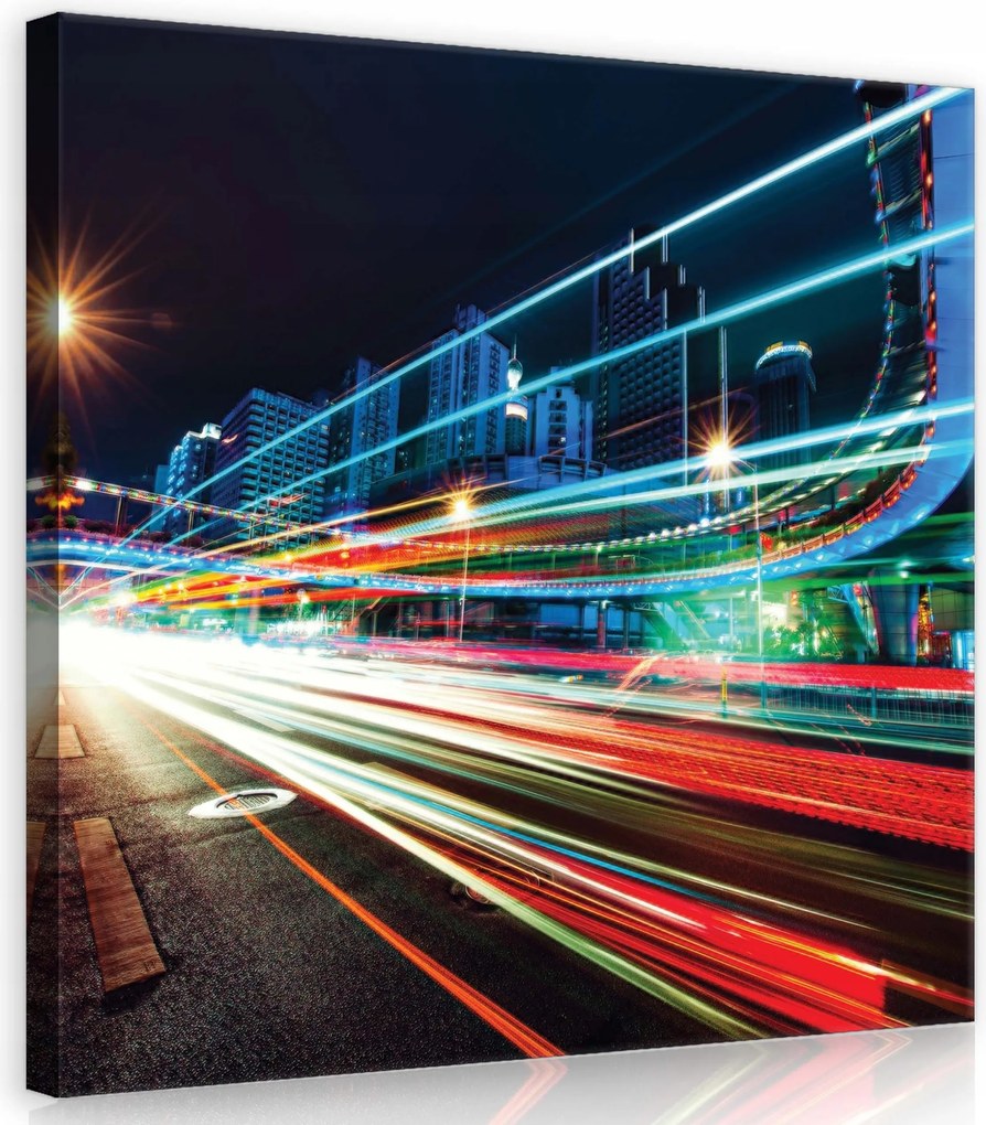 Vászonkép 40x40 Éjszakai város fénynyomok mozgás városkép fények