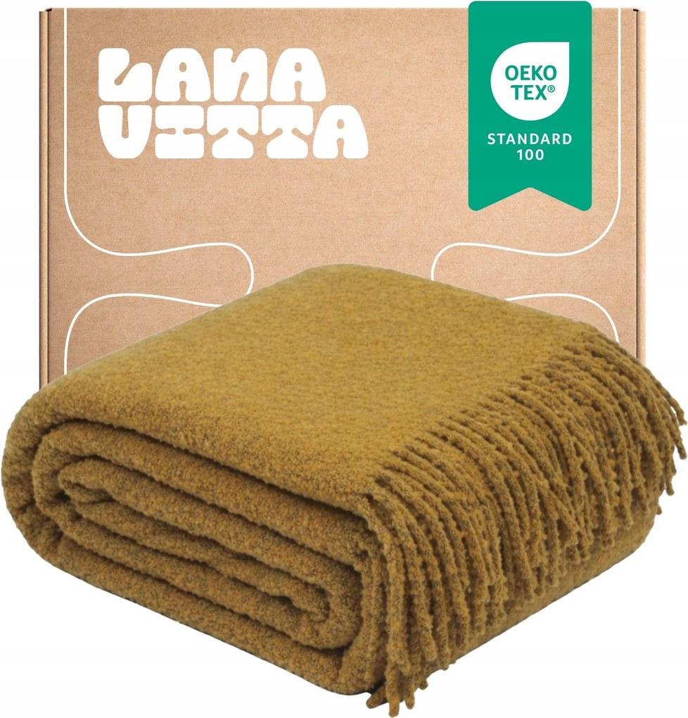 Boucle Lounge takaró Ágytakaró Gyapjú Pléd Mustár 140×200 cm