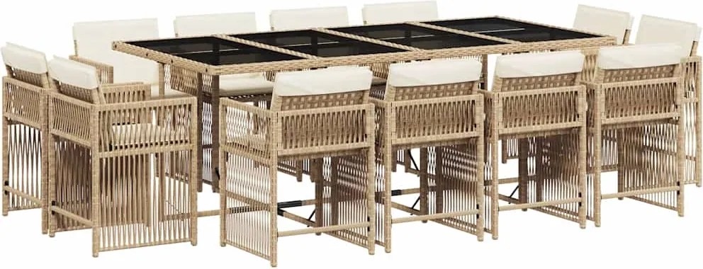 vidaXL 13 részes bézs polyrattan kerti étkezőgarnitúra párnákkal