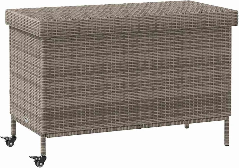 Szürke Polyrattan Kerti Tárolóláda Kerekekkel 110X55X73 Cm