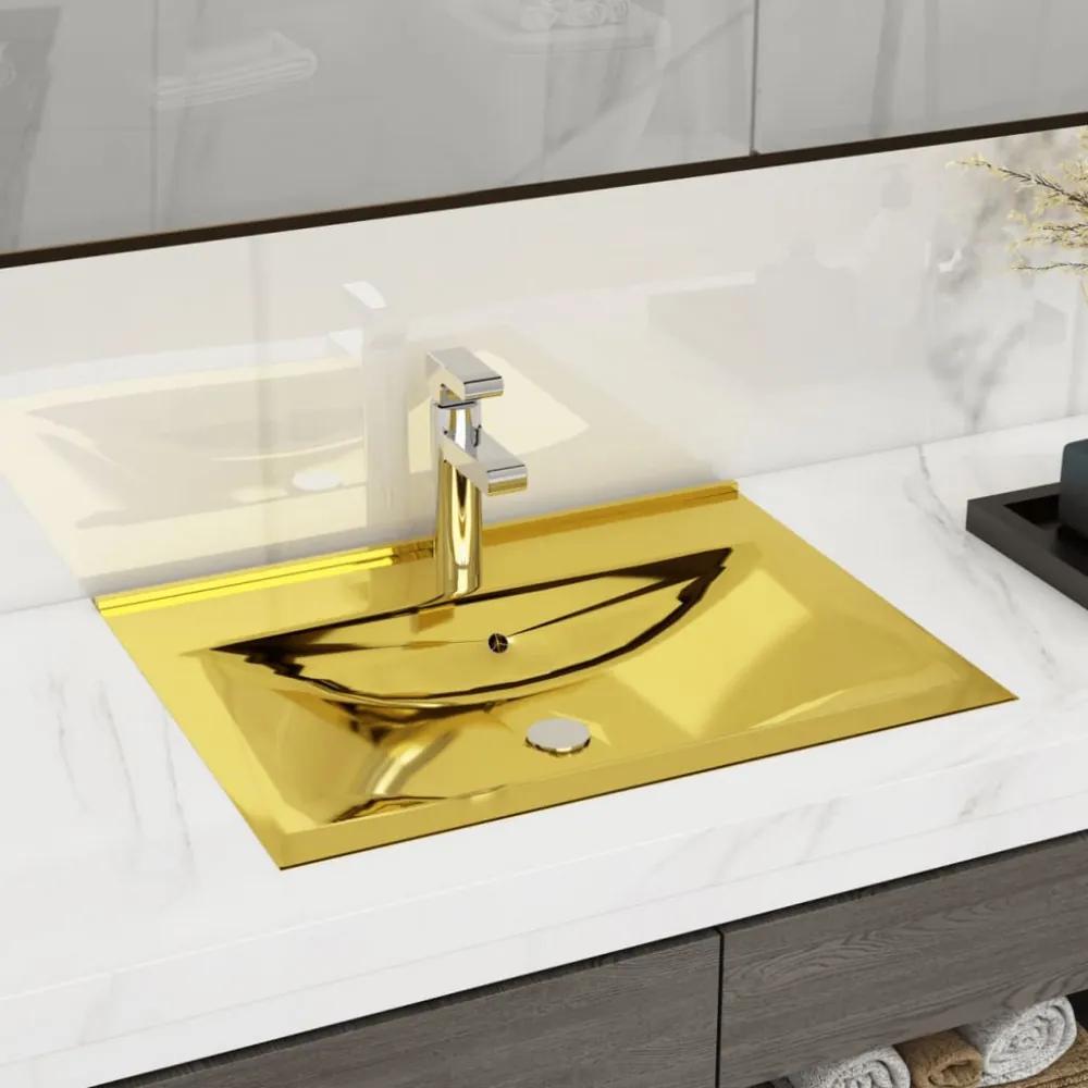 Aranyszínű kerámia mosdókagyló túlfolyóval 60 x 46 x 16 cm