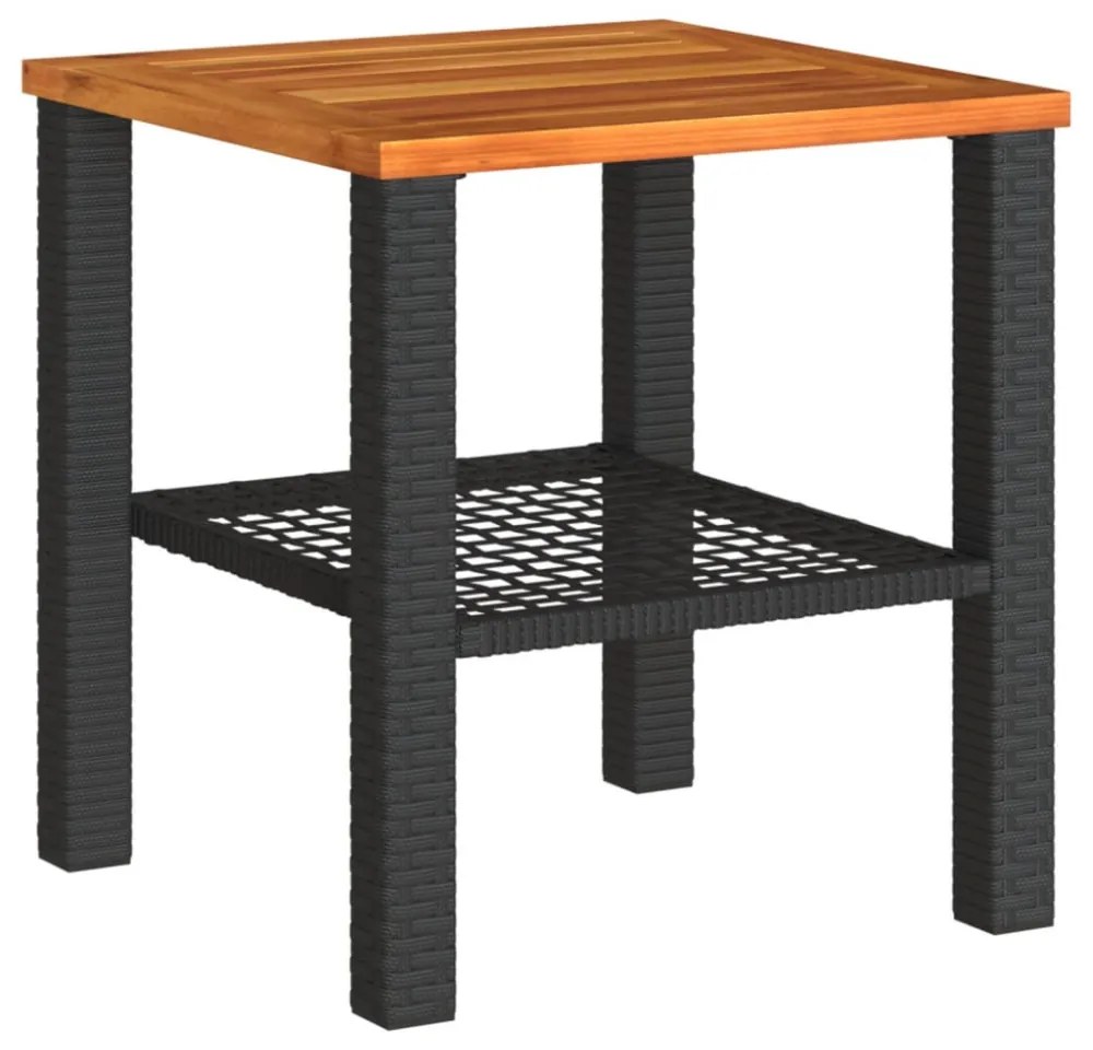 fekete polyrattan és akácfa kerti asztal 40 x 40 x 42 cm