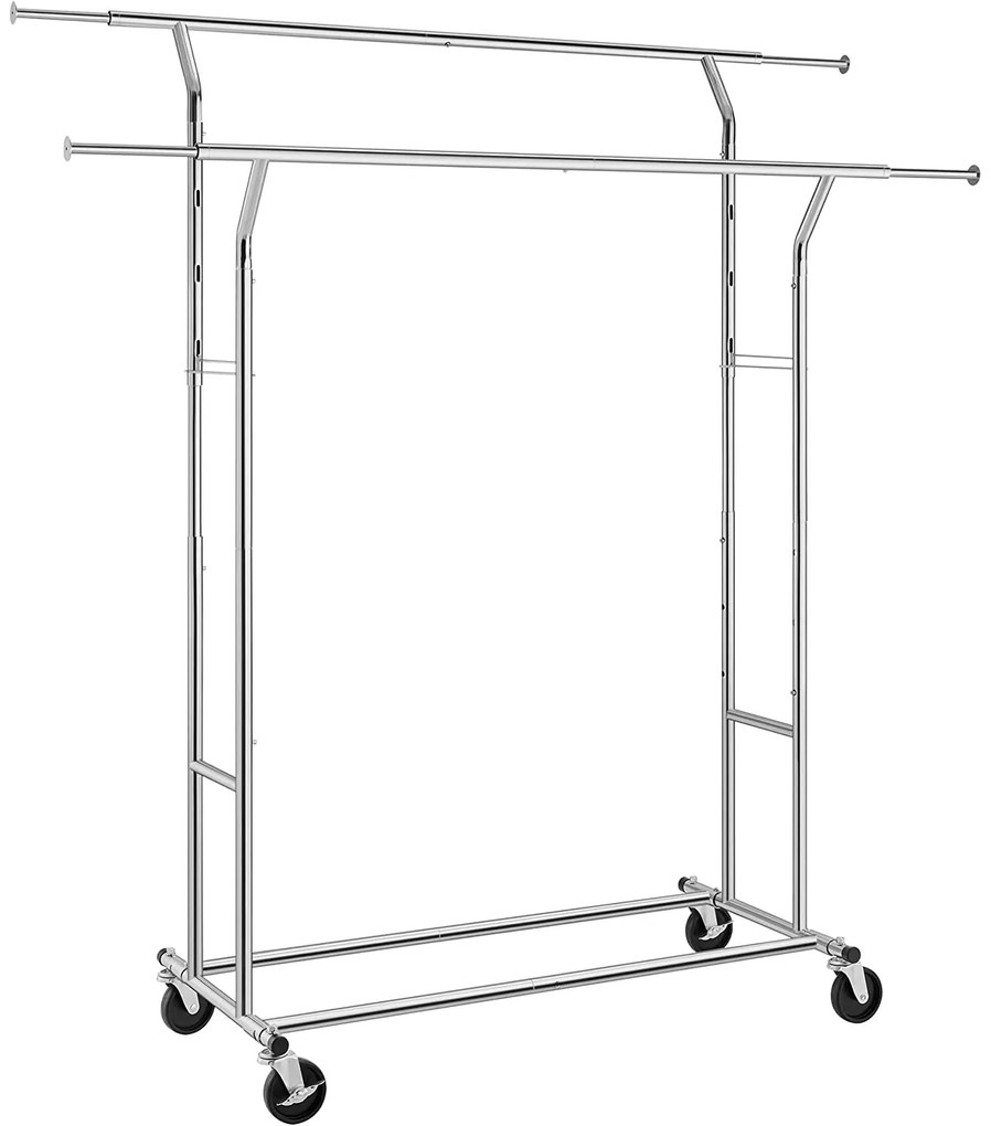 Gurulós ruhaállvány 110kg teherbírással, króm 129-169 cm között állítható