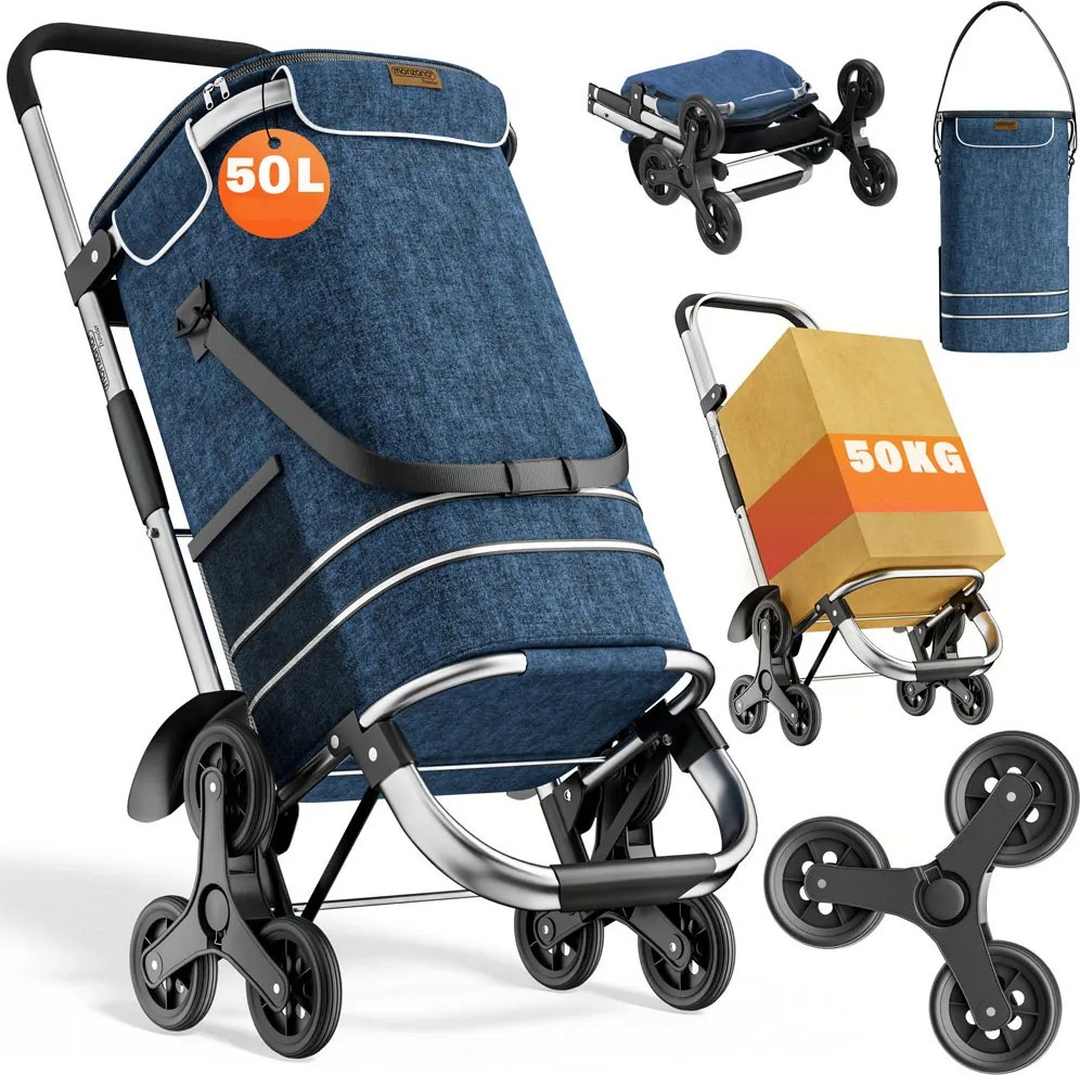 COMFORT bevásárlótáska lépcsőjáró kerekekkel, 50l, kék Monzana