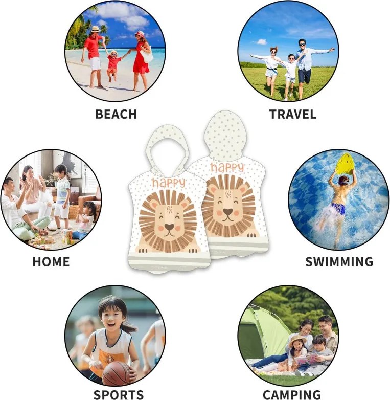 Gyermek poncsó HAPPY LION fehér 60 x 60 cm