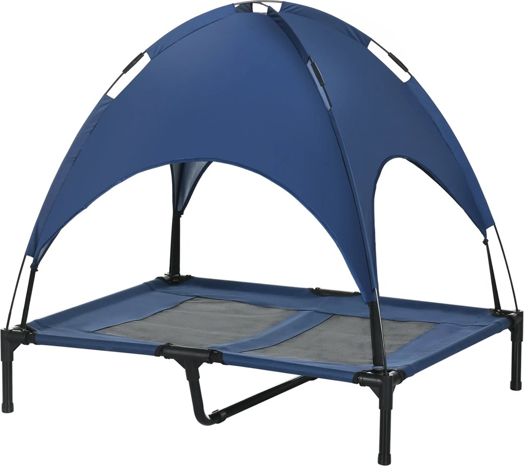PawHut Magasított Kutyaágy A Tetővel, Kutya Fekhely, Kültéri Kutya Lounge, Lélegző Taft Anyag, Sötét Kék 92 x 76 x 90 cm | Aosom
