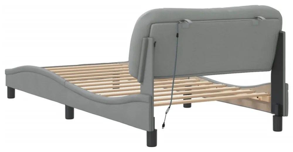 világosszürke szövet ágykeret LED-ekkel matrac nélkül Hvar 100x200cm