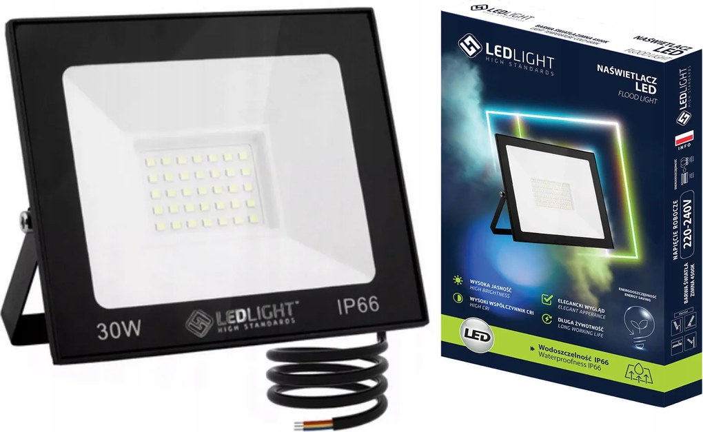 Halogén Led 30W Slim Kültéri Fényvető IP66 Munkavédelmi Fehér Hideg