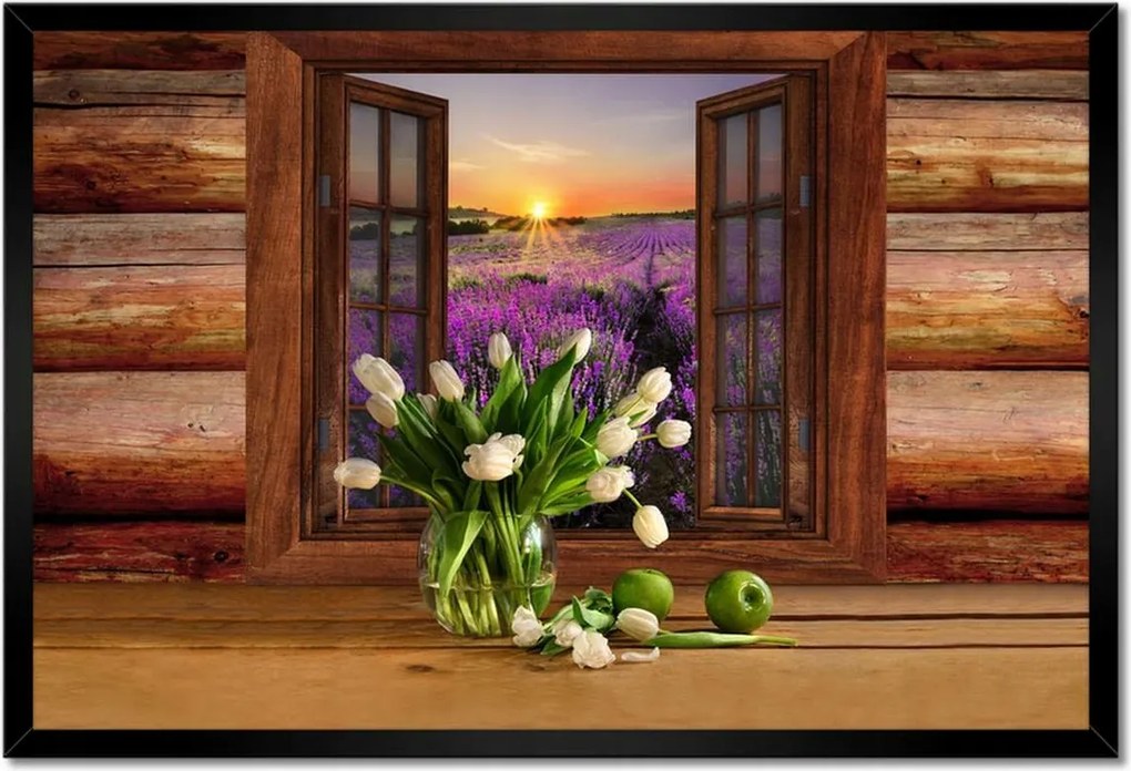 Poszterek keretben 60x40 Rönkfal Virágok