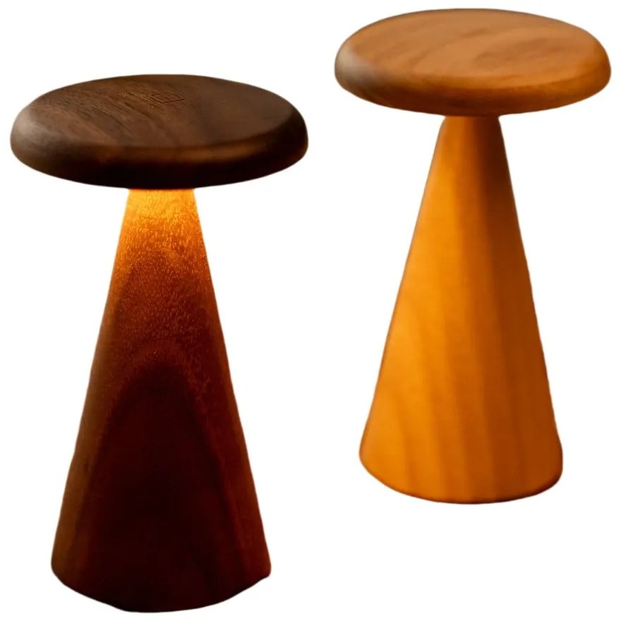 Sötét natúr színű LED asztali lámpa fa búrával (magasság 14 cm) Sylva – Gingko