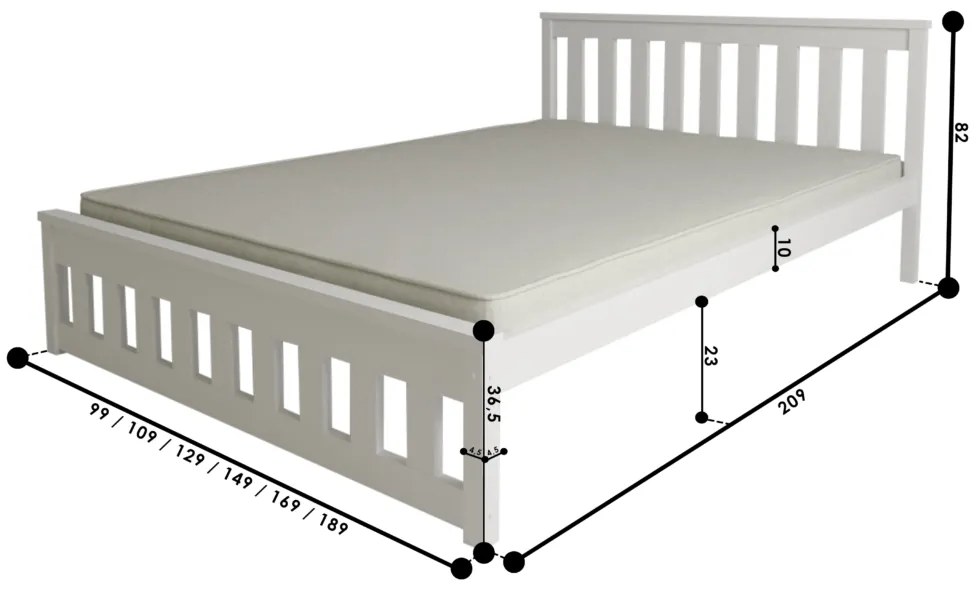 Ágy MAICA 90 x 200 cm, fehér Matrac: Coco Maxi matrac 20 cm, Ágyrács: Deszkás ágyráccsal