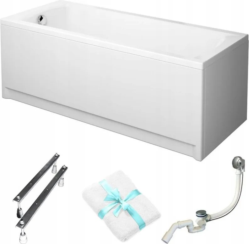 Téglalap alakú kád Cersanit Korat 170x70 fehér burkolat szifon láb törölköző