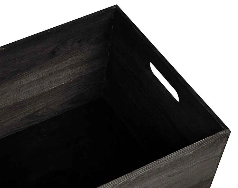 Fa doboz fogantyúkkal fekete 40x30x23 cm tömör fa fenyő