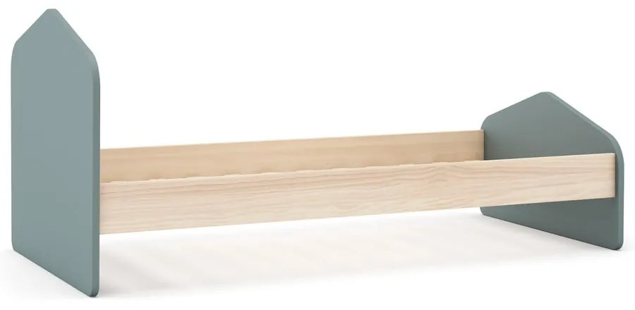 Natúr színű-szürkészöld gyerekágy ágyráccsal 90x190 cm borovi fenyő dekorral Estefania – Marckeric