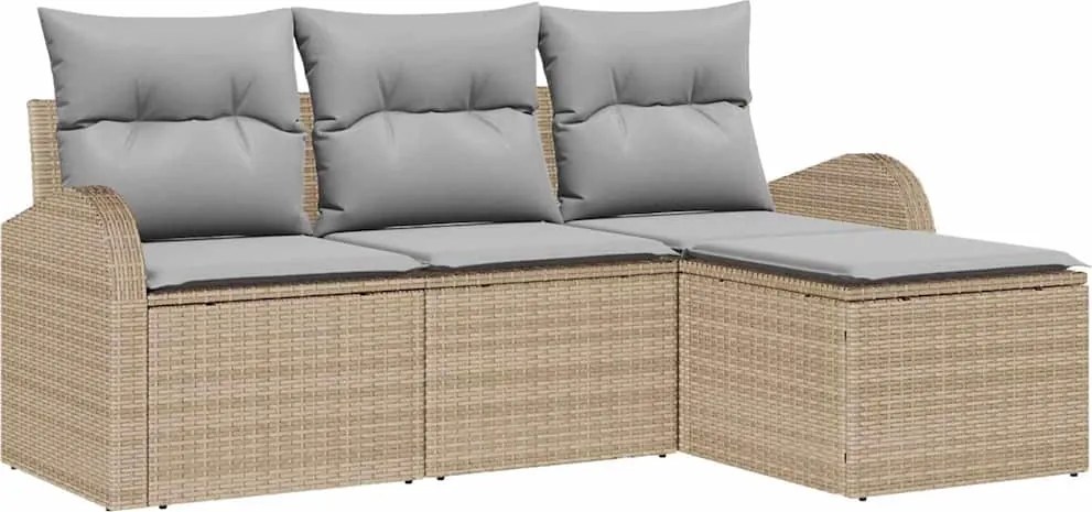 vidaXL Kanapé Szett párnával 4 pcs Beige és Világosszürke polirattan