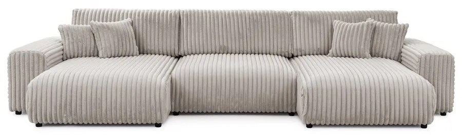 Világosszürke kordbársony kinyitható-tárolóhelyes sarokkanapé (U alakú) Sarina – Ropez