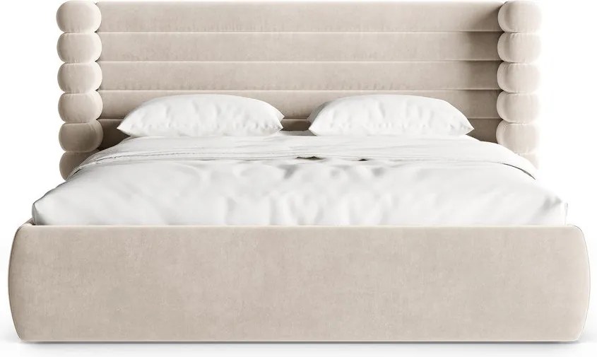 Bézs kárpitozott ágyneműtartós franciaágy ágyráccsal 200x200 cm Mount – Micadoni