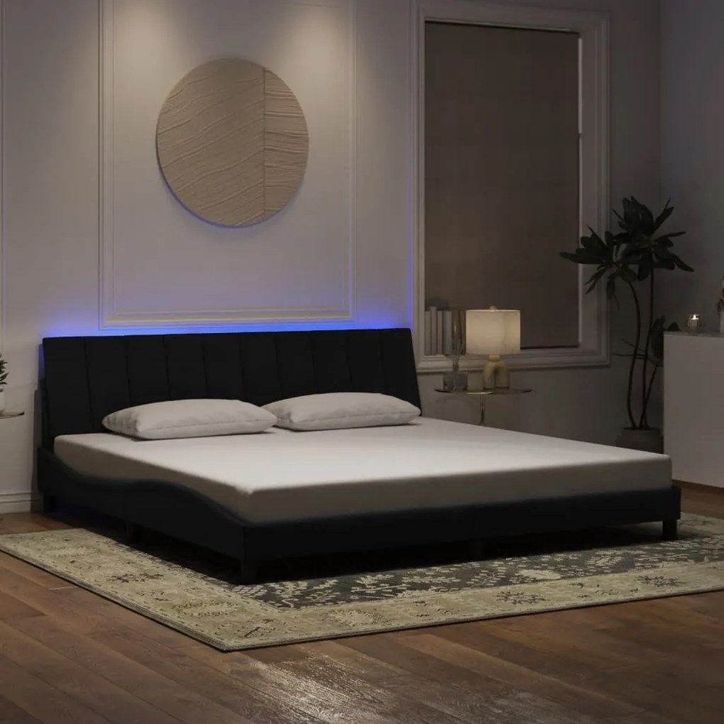 fekete bársony ágykeret LED-világítással 200 x 200 cm