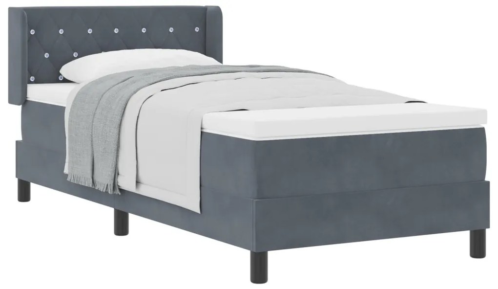 Boxspring Ágy Matracokkal Sötétszürke 90x200 cm Bársony