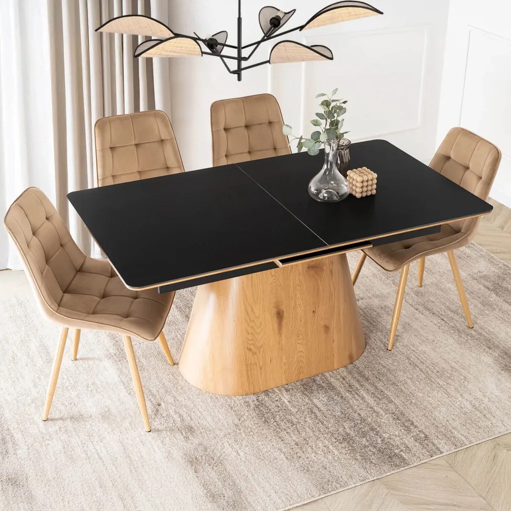 Stół LIZBONA Ceramiczny Rozkładany 160-200 cm Czarny/Dąb