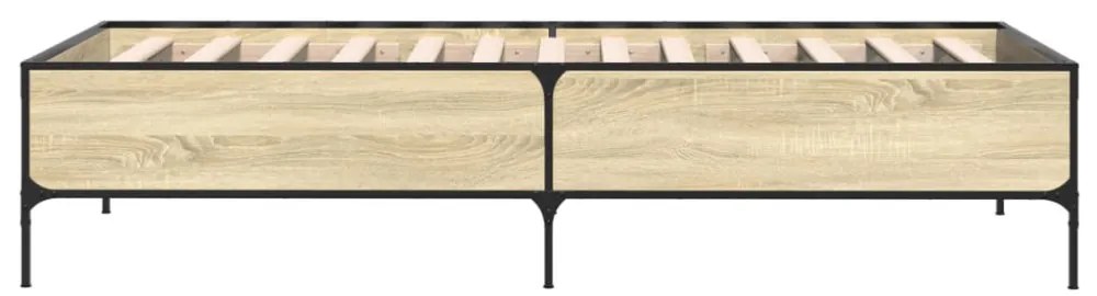 sonoma tölgyszínű szerelt fa és fém ágykeret 100 x 200 cm