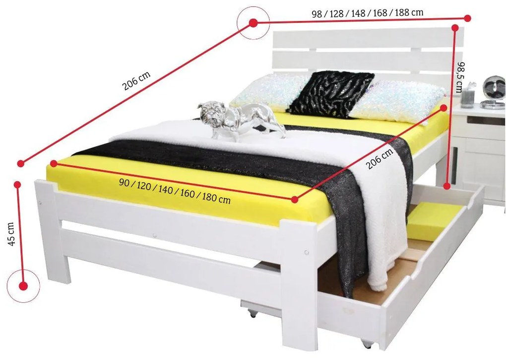 RISA ágy  + ágyrács, 180x200, fehér