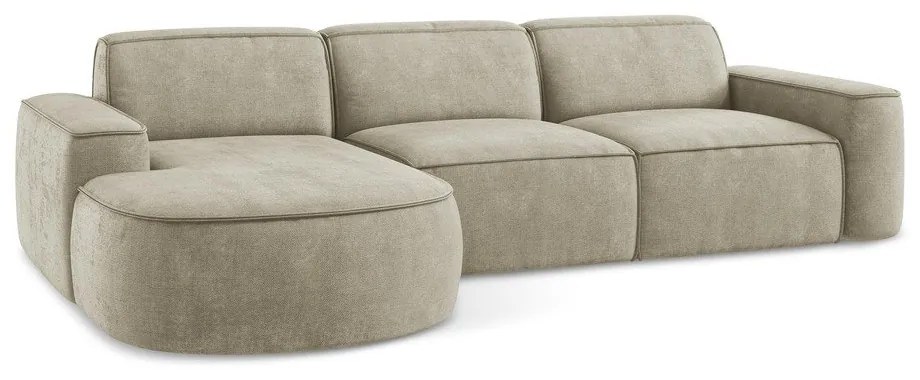 Bézs zsenília sarokkanapé (bal oldali-heverő résszel) Omao – Makamii