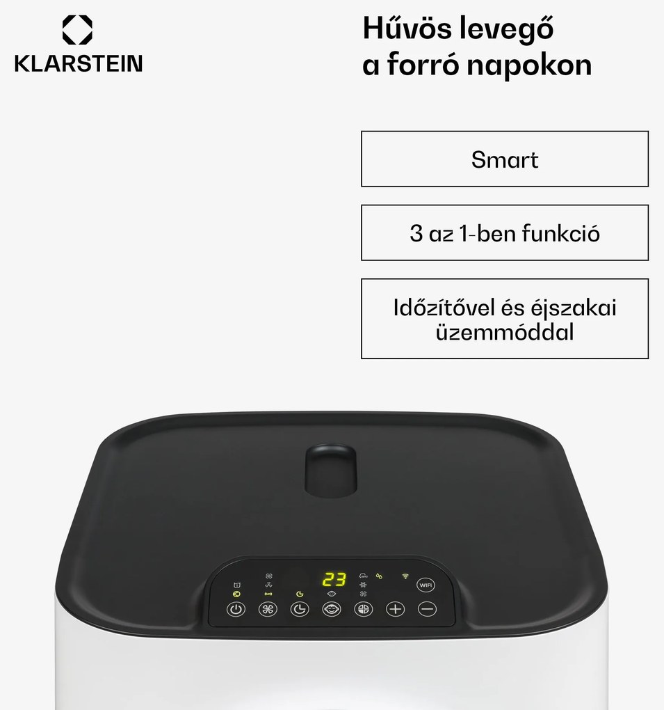 Klarstein Kraftwerk Smart 12K, mobil klíma, 3 az 1-ben, 12 000 BTU, irányítás alkalmazás által, fehér