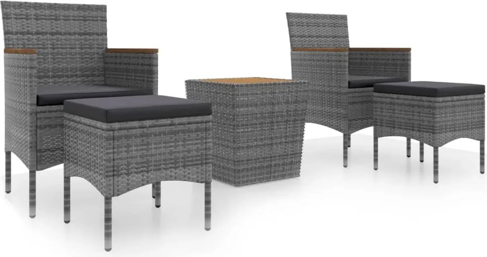 vidaXL 5 részes szürke polyrattan és tömör akácfa kerti bisztrószett
