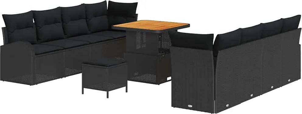 vidaXL Kerti Kanapé Szett párnával 11 pcs Fekete polirattan